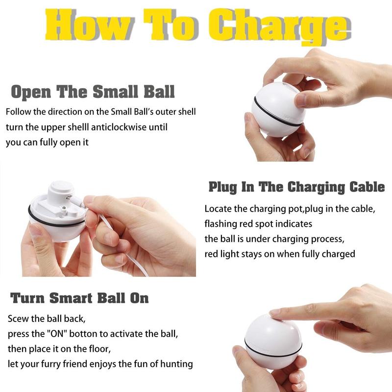 Smart Cat Toys Cat Toys Animals Interactive Rolling Auto Rolling Self Rotating LED USB Light (White)