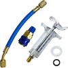 AC Oil and Dye Injector Kit, 30ml/1 Oz Manual Hand Push Injector with Quick Coupler 1/4" SAE Connector, Car HVAC Compressor Oil Dye Refrigerant Tool