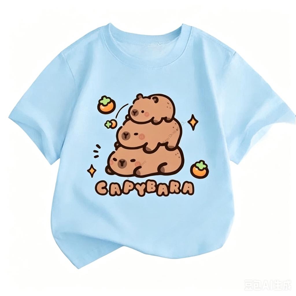Summer New Trend Capybara Printing Cute Children's Short-Sleeved T-Shirt Cute Comfortable Versatile Boy and Girl T-Shirt