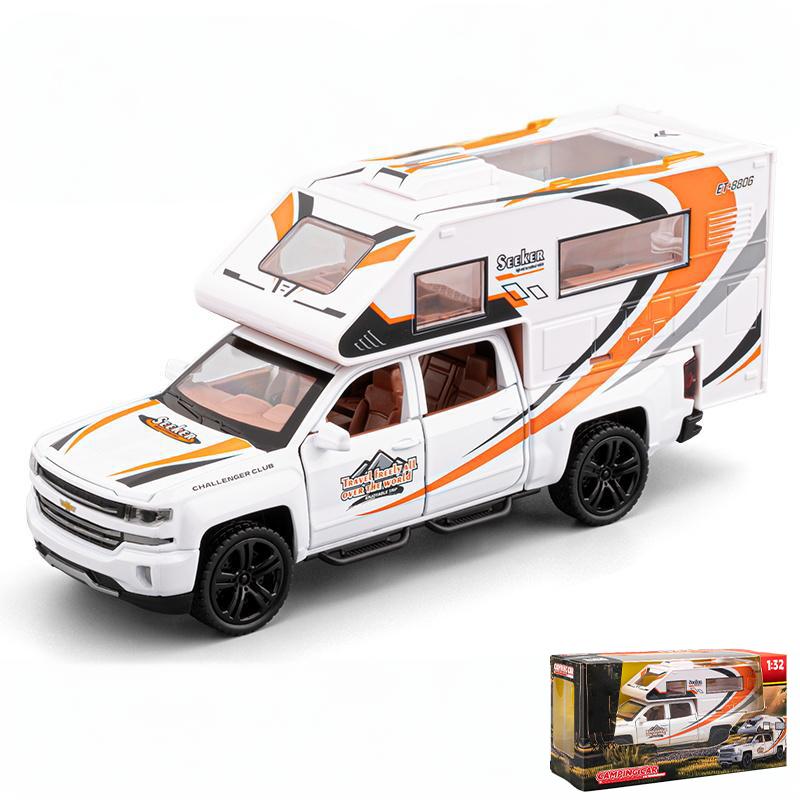 1/32 Chevrolet Blazer Chalet Camping RV SUV Alloy Diecast Model Sound Light Doors Opened Toys Holiday Gifts For Friends Display
