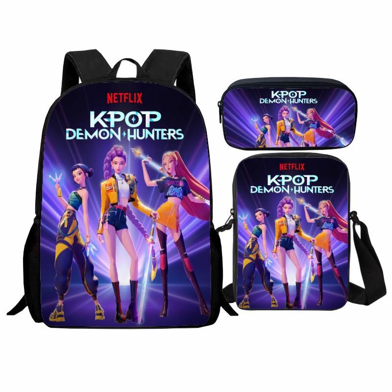 Set da Scuola a Tre Pezzi Huntrix Kpop Witch Hunters K-Pop Studente, Zaino Borsa Astuccio