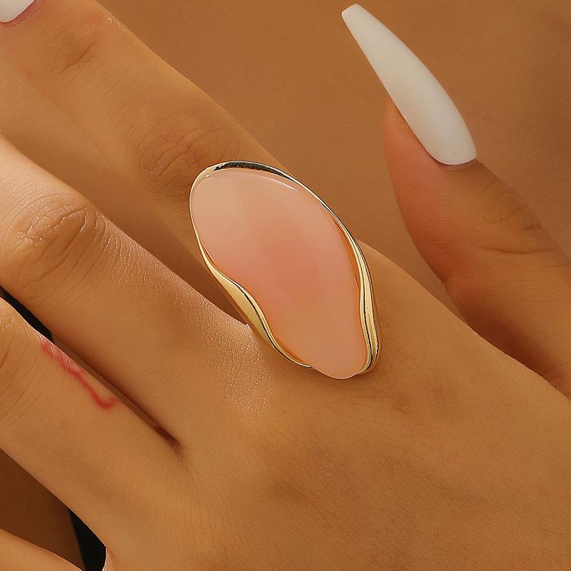 

Vintage Coffee Colorful Resin Oval Irregular Stud Earring Rings Set for Women Fashion Metal Transparent Open Finger Ring Zircon