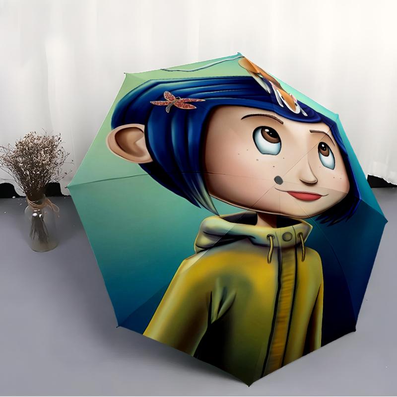 1 stk Coraline (3) Paraply, Solbeskyttelse og UV-beskyttelse. Den har otte robuste ribber til udendørs brug og er en perfekt gave