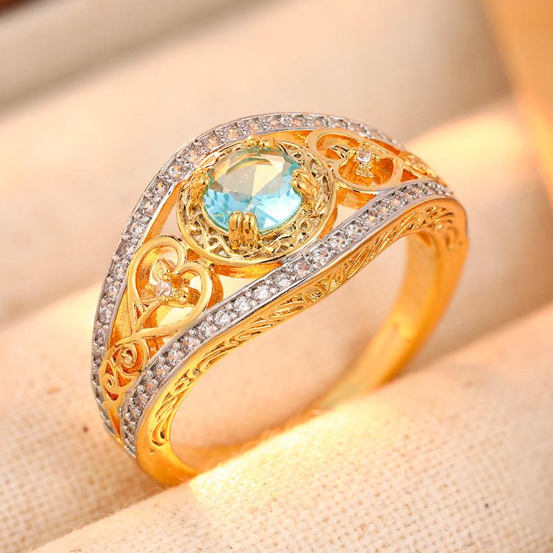 Vintage Inlaid White Blue CZ Women's Ring Gorgeous Two Color Hand Carving Daily Wear Party Jewelry Anniversary Gift