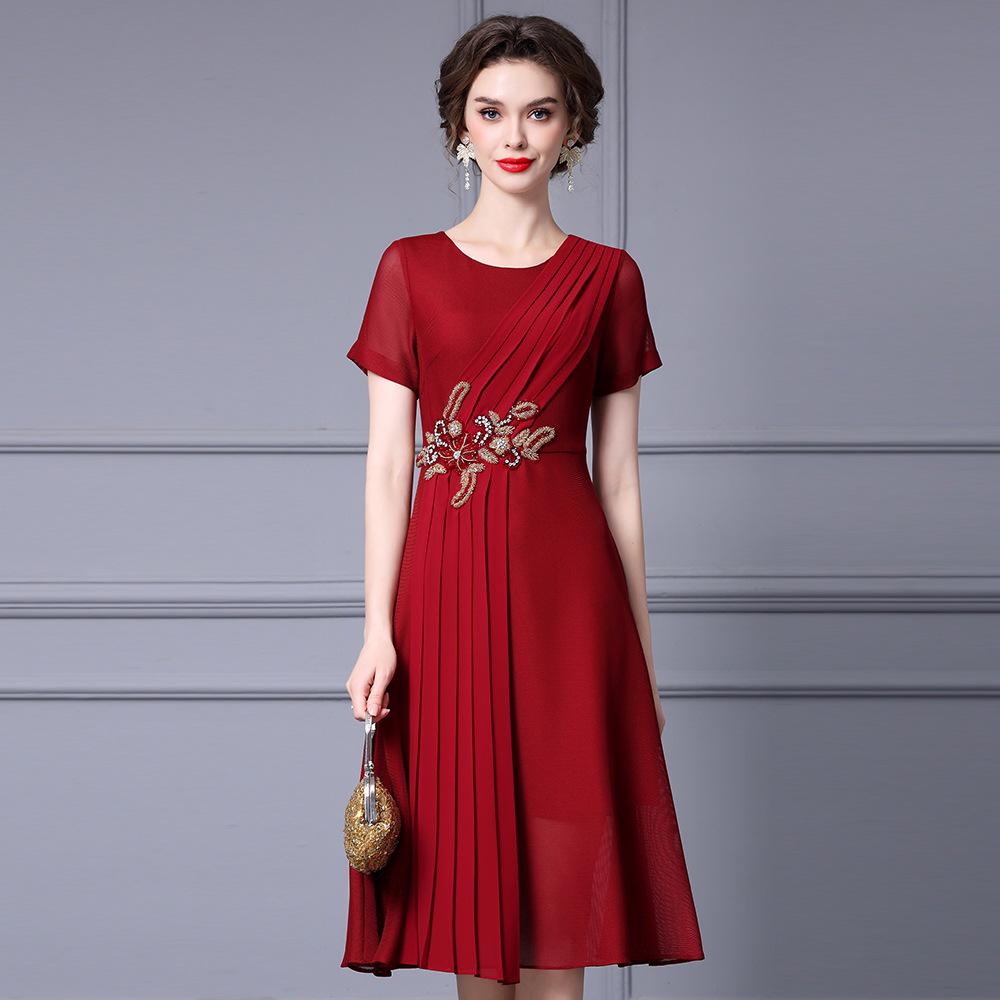 

Chili Red A-line High Waist Slimming Short Sleeve Summer Dress 2025 for Women XL чорний