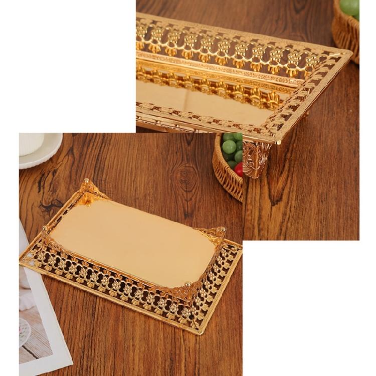 Iron Rectangular Fruit Tray Luxurious European Gold Hollow Out Design Dessert Serving Plate with Base for Stable Display
