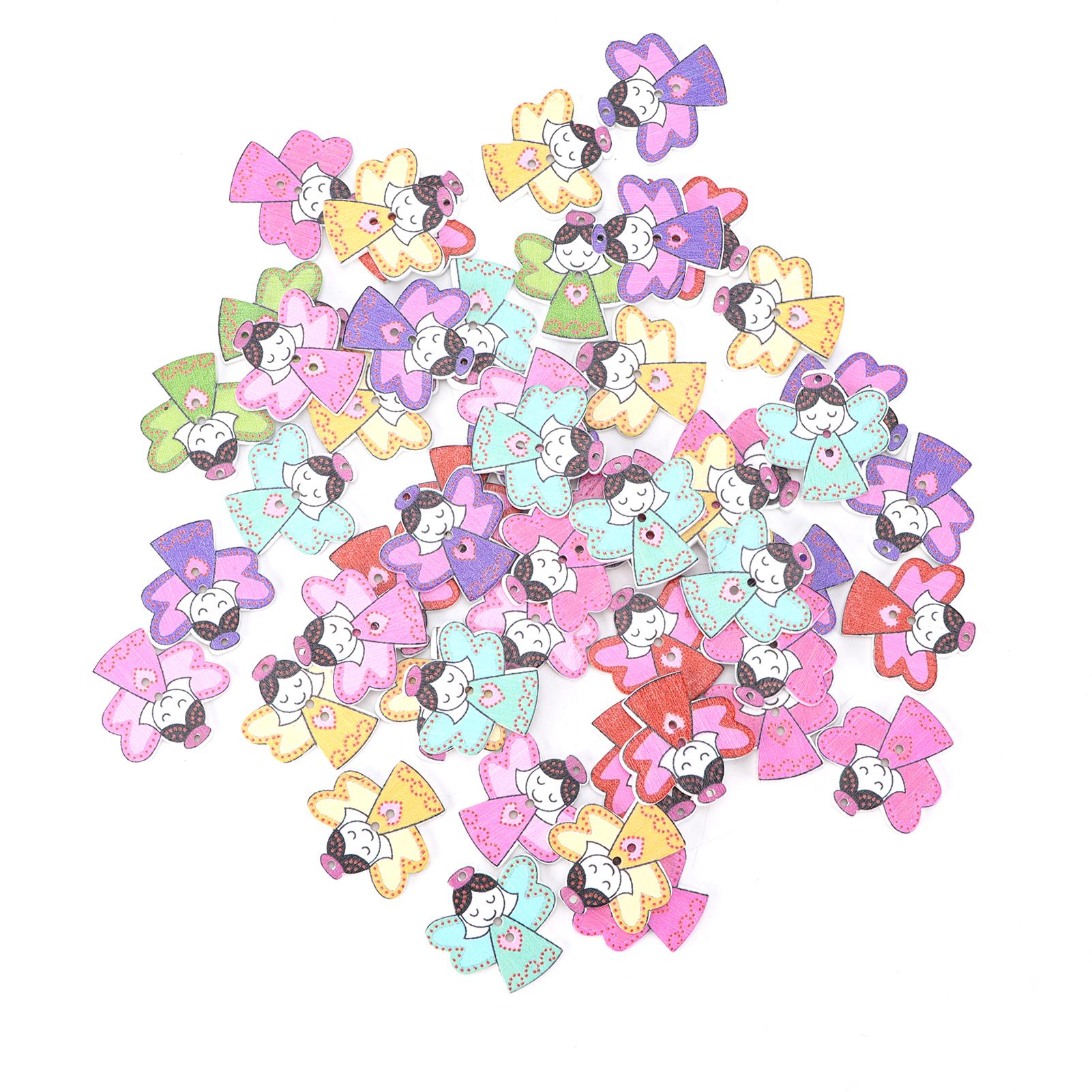 

100 шт. Художественная деревянная пуговица Мультяшный ангел Деревянное разноцветное украшение для шитья своими руками