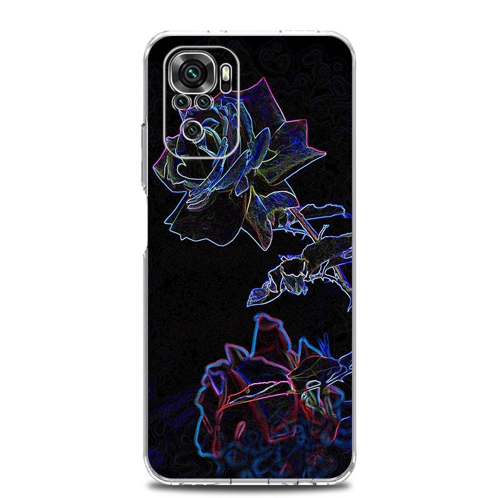 Clear Soft Phone Case For Xiaomi Redmi Note 12 11 9S 9 8 10 Pro+ 7 8T 9C 9A 8A K40 Gaming Cover Dragon Flower Grass Line Art
