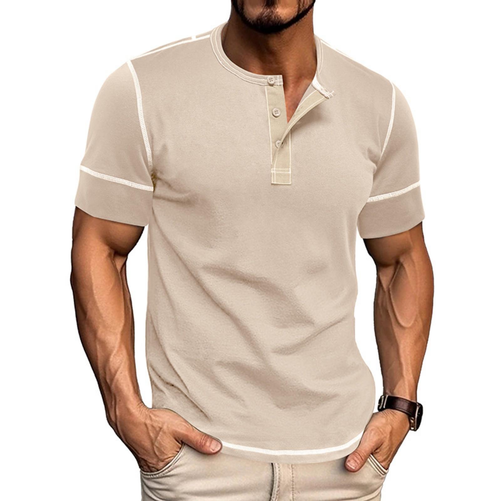 

Men s Casual Color-block Sports T-shirt - Men s Round-neck Short-sleeved Top XXXL