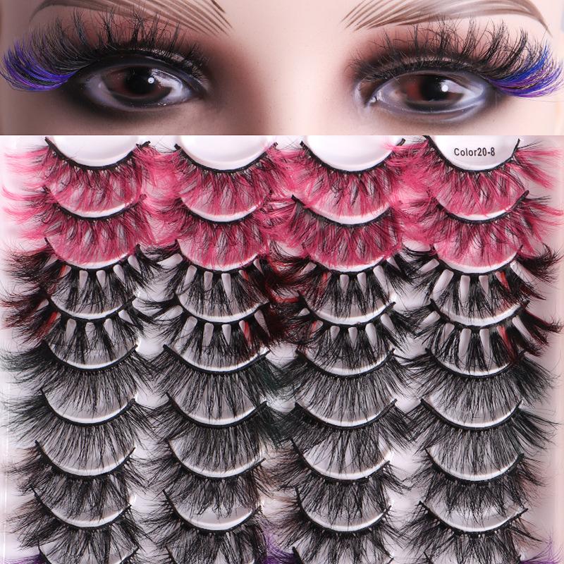 20 Paar farbige falsche Wimpern, vergrößern die Augen, dicke und geschwungene gekreuzte Wimpern.
