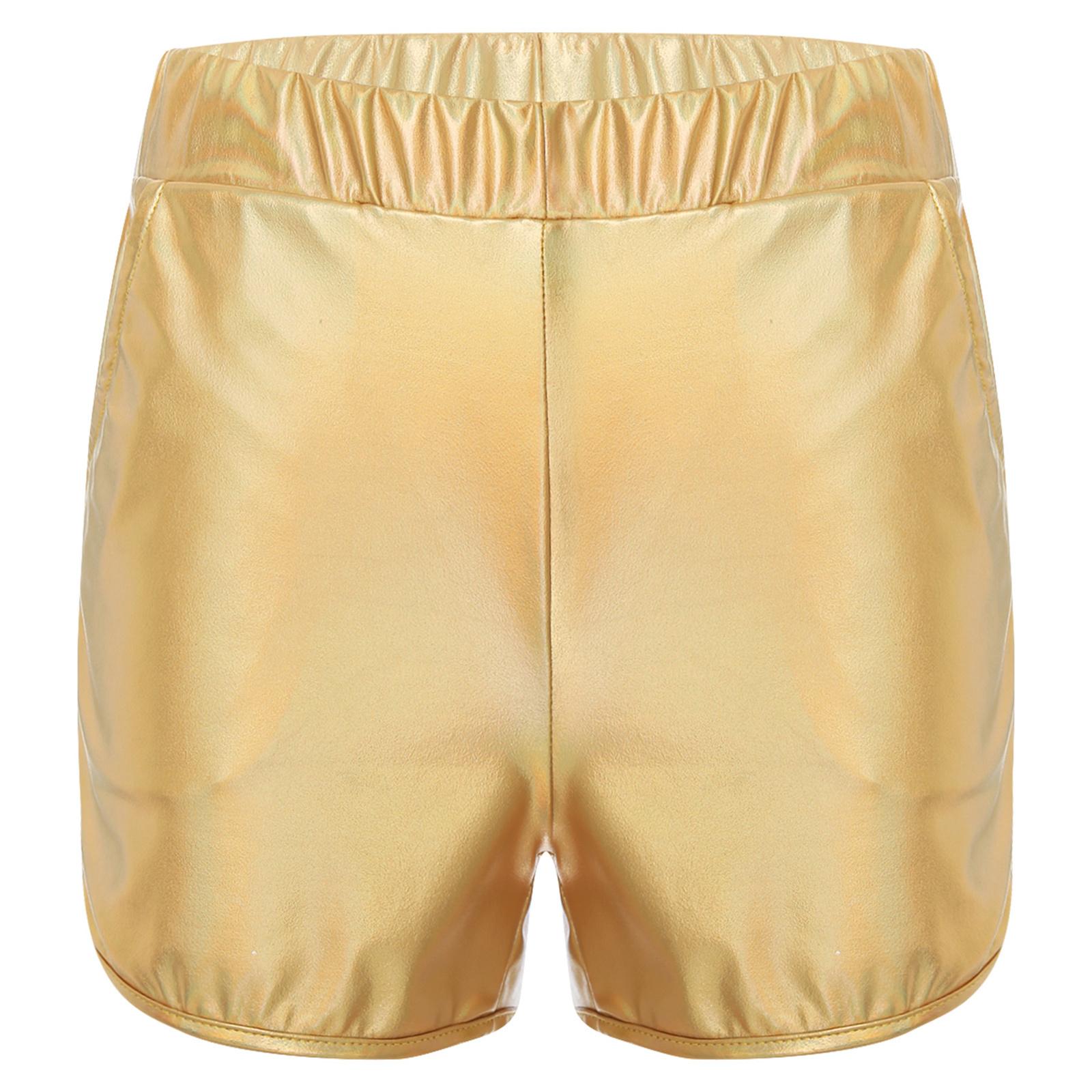 

Мужские облегающие шорты с металлическим отливом и боковыми карманами для занятий йогой и мероприятий в ночном клубе M золотой