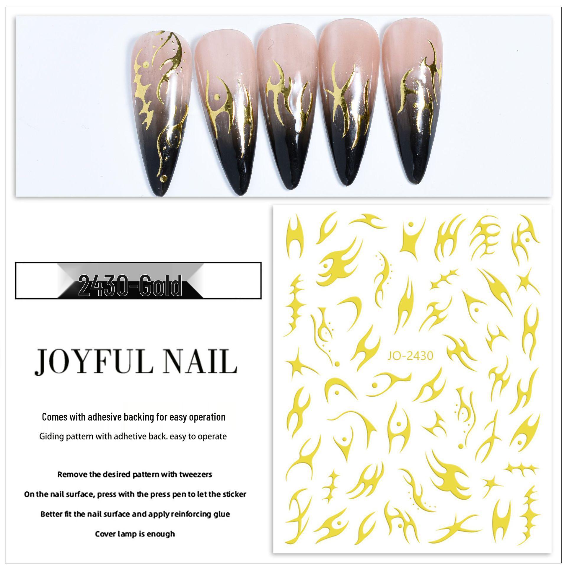 2026 Trendy Irregular Nail Art Stickers: Gold, Silver, Black & White Patterns