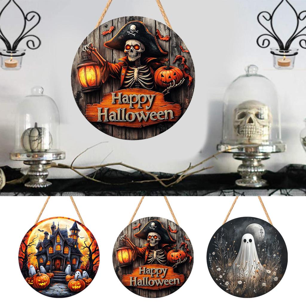 Halloween Sign For Front Door 2D Halloween Wood Signs Pirate Captain Haunted House Pumpkin White Ghost Festival Decor For Yard