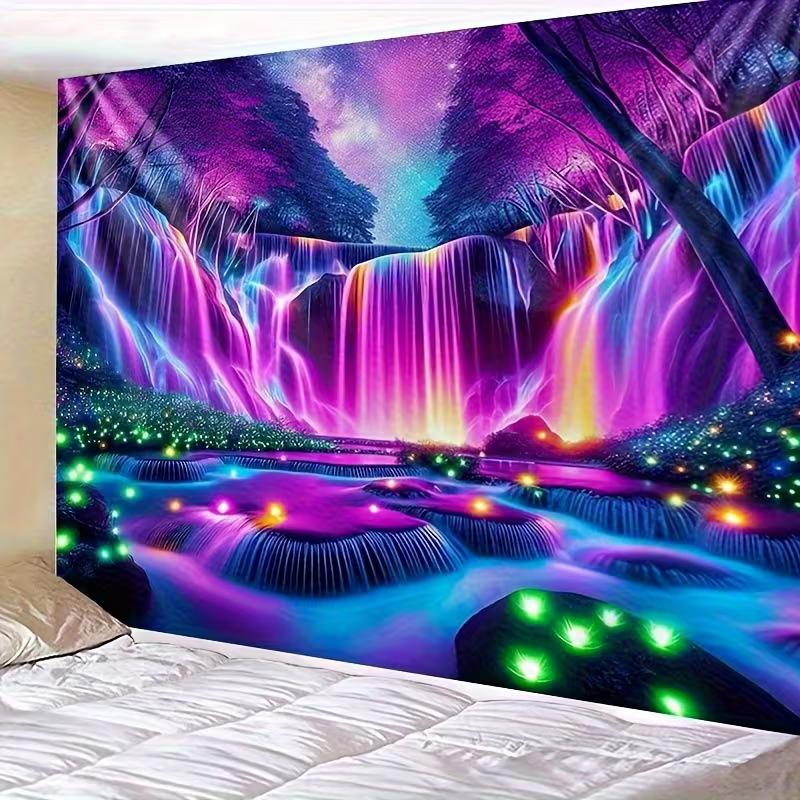

Светящийся 2D Гобелен с Водопадом Психоделический Фиолетовый Лес Задник Ткань для Гостиной 47.2x31.5inch/120*80cm