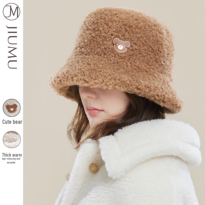 JIUMU Women's Faux Lamb Wool Wide-Brim Bucket Hat MH055