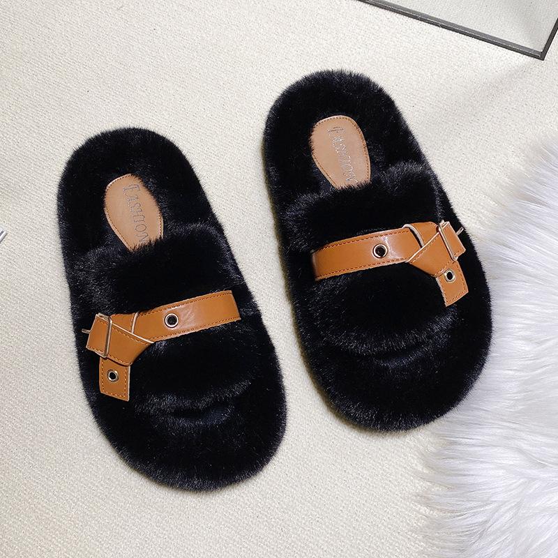 

Thick-bottomed small fragrant fluffy slippers for women to wear in autumn and winter 2025 new cute home women s winter fluffy slippers 35 чёрный