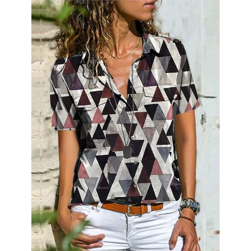 

Flip Collar Single Brewed Printed Shirt Lapel Single Breasted Print Shirts GRAY XL(XL)