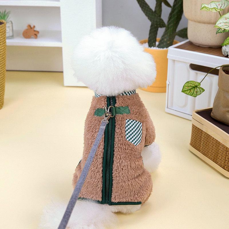 Autumn & Winter Fleece Dog Outfit - Double Buckle, Four-Legged Design for Teddy, Bichon, Poodle Puppies