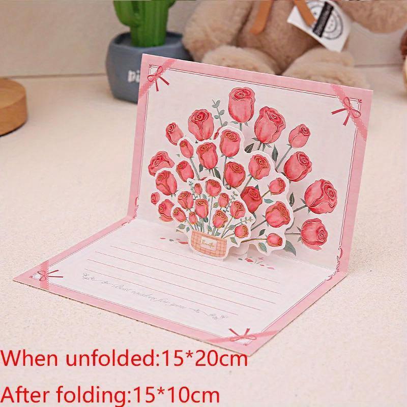 Pop Up 3D Bouquet Greeting Card Postcard Father's Valentine's March 8t Mother's Day Blessings National Day Creative Cards Gift