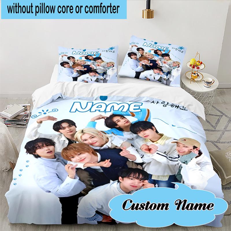 Custom Name 3PCS K-pop Stray Style Collective Bedding Set, Including 1pc Duvet Cover And 2pcs Pillowcases, Suitable for Dorms and Bedrooms Gift