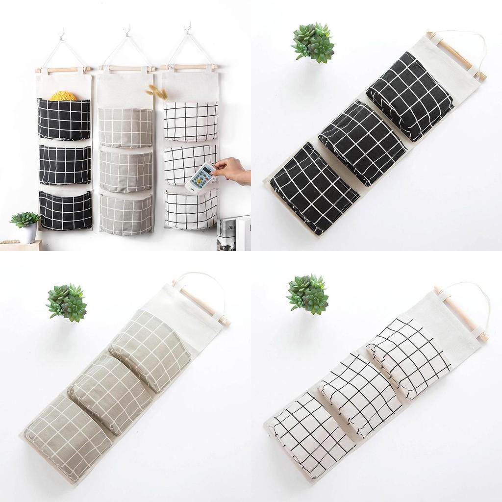 Linen Printed Cotton Waterproof Fabric Storage Three Pockets Organizer Home