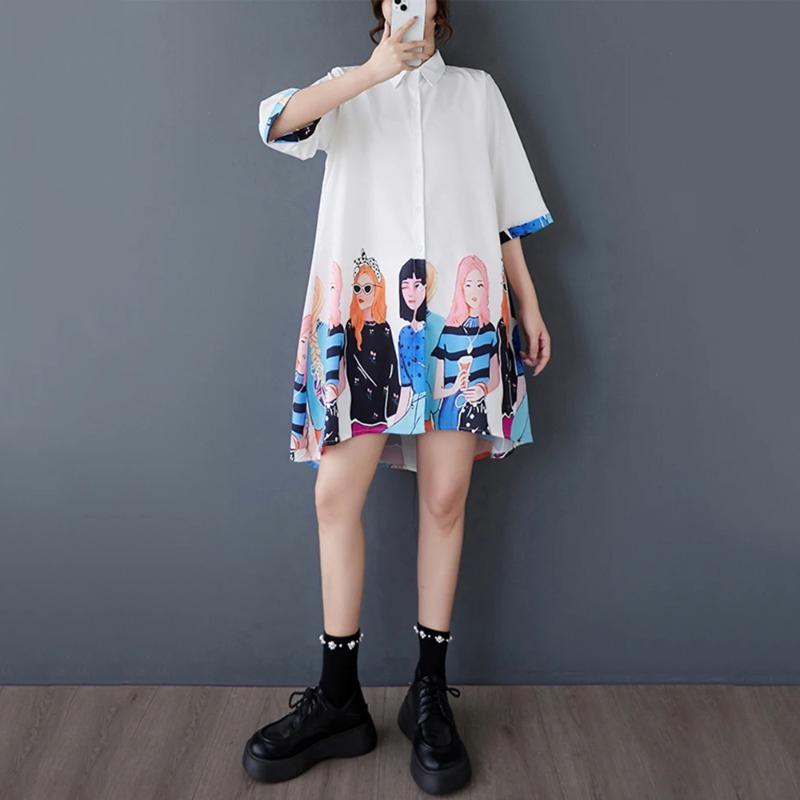 Xitao Bedrucktes einreihiges lockeres Damenkleid ZMY1218