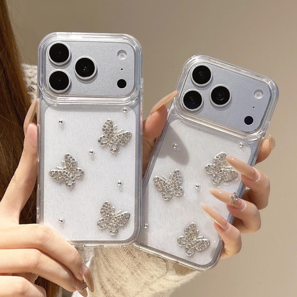 Light luxury flash diamond butterfly suitable for Apple 17Promax mobile phone case IP16/15/14 Epoxy 13 three-dimensional 12 women