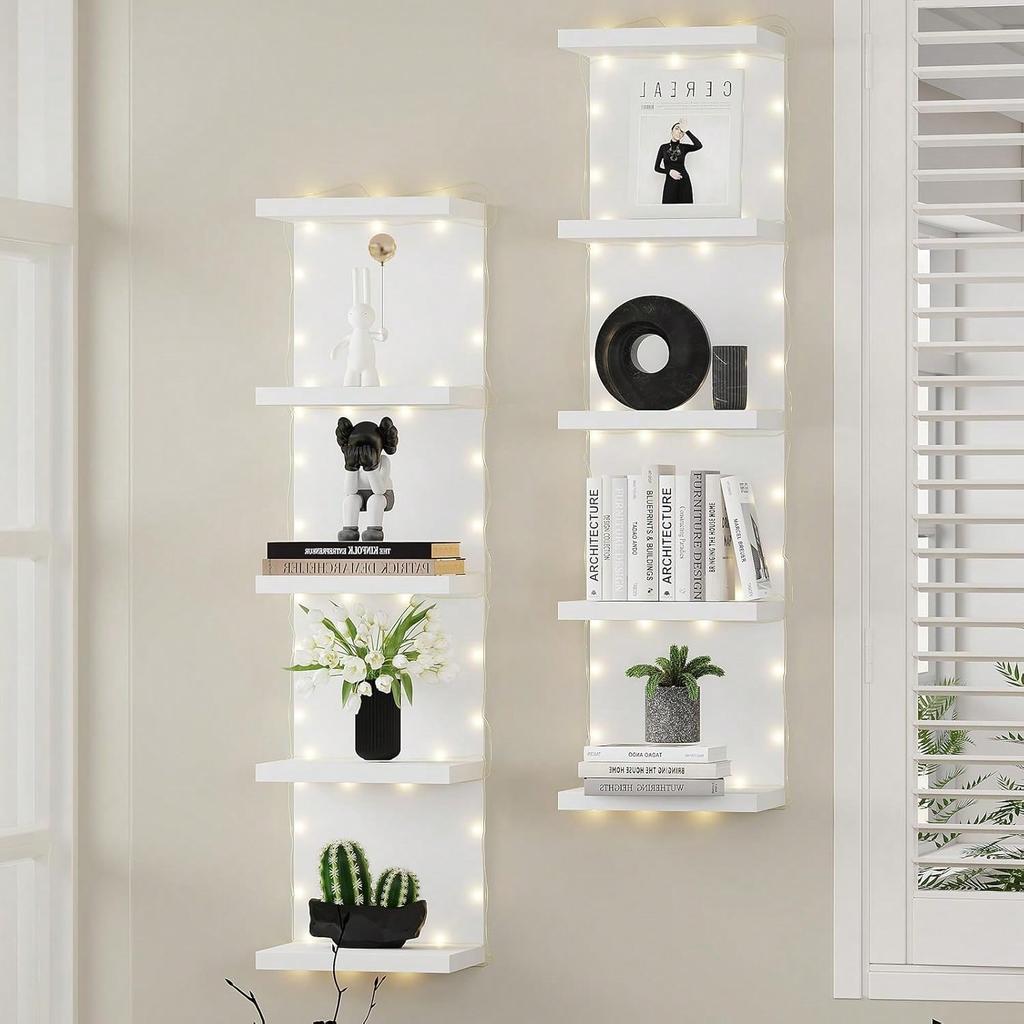 3/5-Tier Floating Wall Shelf Unit For Wall Decor & Makeup Vanity - White Narrow Cute Display Storage Shelf For Small Spaces