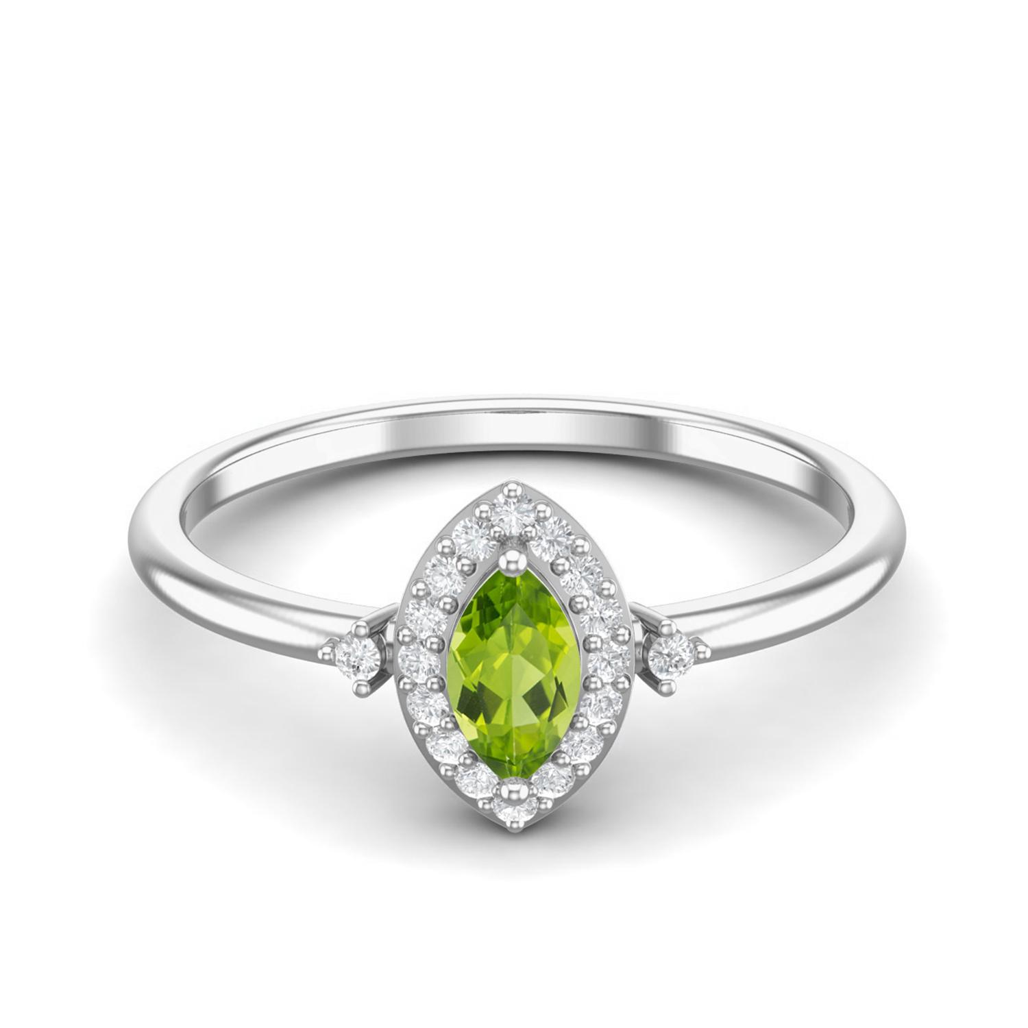 5X3mm Marquise Peridot 925 Sterling Silver Solitaire Accents Women Anniversary Ring 9