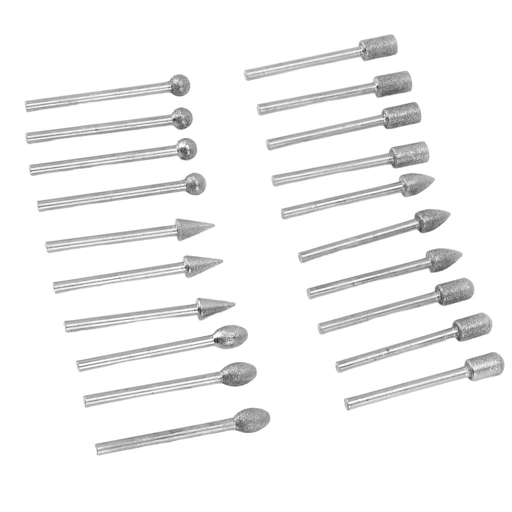 Set de 20 de bucăți Set de șlefuire în piatră, cu tijă de 3 mm, set de biți de șlefuit rotativ pentru sticlă, metal, piatră de jad