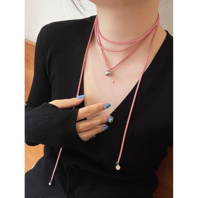 Korean Style Rope Neck Chain Necklace For Women Charm Metal Round Bead Pendant Collar Chain Choker Fashion Party Jewelry