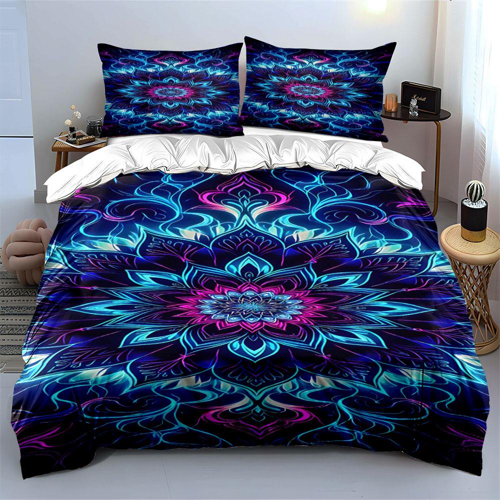 Neon mandala floral design. Bedding sets Duvet cover sets Duvet covers Pillowcases(1* Duvet Cover 2* Pillowcases without duvet insert)
