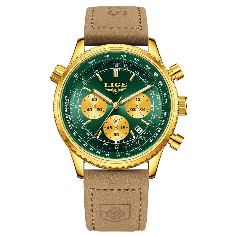 

LIGE Бренд Оригинальные Креативные Кварцевые Часы Мода Личность Спорт Водонепроницаемые Хронограф Мужские Часы Мужской Подарок золотой/зелёный