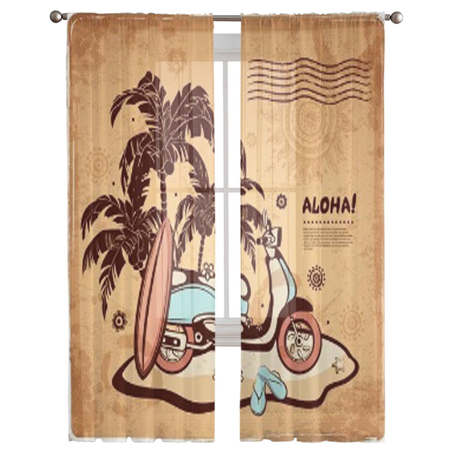 Винтажные прозрачные шторы с гавайским островом в океане для гостиной — фото 2