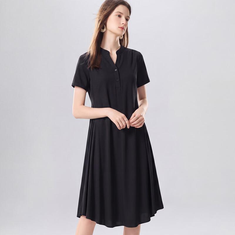 Snowforte Silk Blend Pleated V-Neck A-Line Midi Dress L