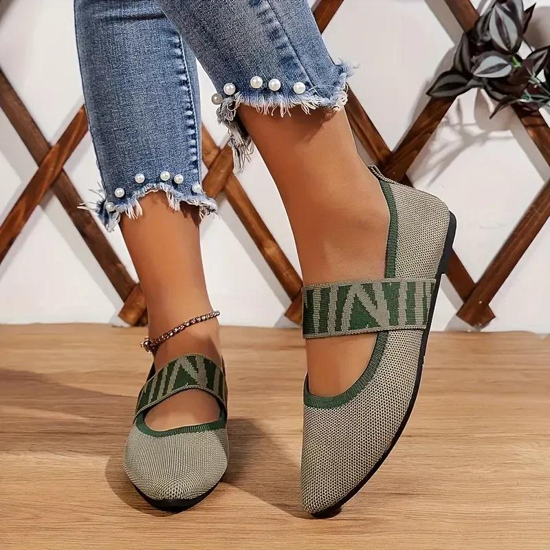 2024 Été Nouveau Mocassins Couleur Unie Mode Mueller Tricotés Confortables Plates Bout Pointu Chaussures pour Femmes Zapatos De Mujer