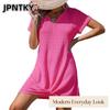 JPNTKY Damen Mode Sommer Frühling Einfarbiger Druck V-Ausschnitt Kurzarm Freizeitkleider