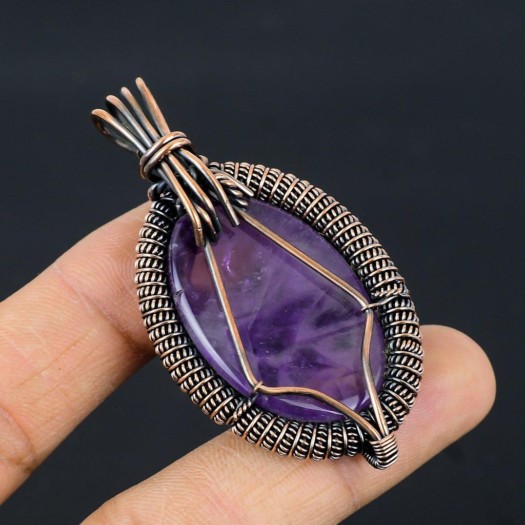 Amethyst Pendant Gemstone Jewelry, 999 Copper Wire Wrapped Pendant, Gift For Women Handmade Pendant