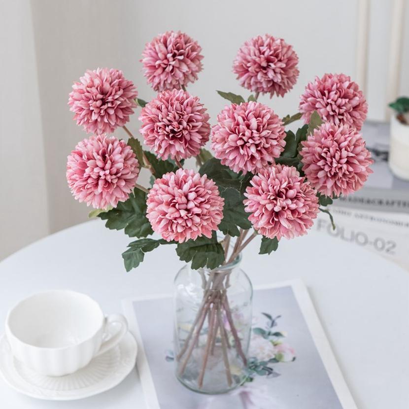 

Artificial Flowers Silk Ball Chrysanthemum Wedding bridal bouquet home Room outdoor garden arch Festival DIY Hot sale Decoration 5pcs глибокий рожевий колір