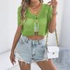 Women's Fashion Casual -Color Love Hollow-out Lace-up Short-sleeved Knit Sweater Navel Cardigan Top
