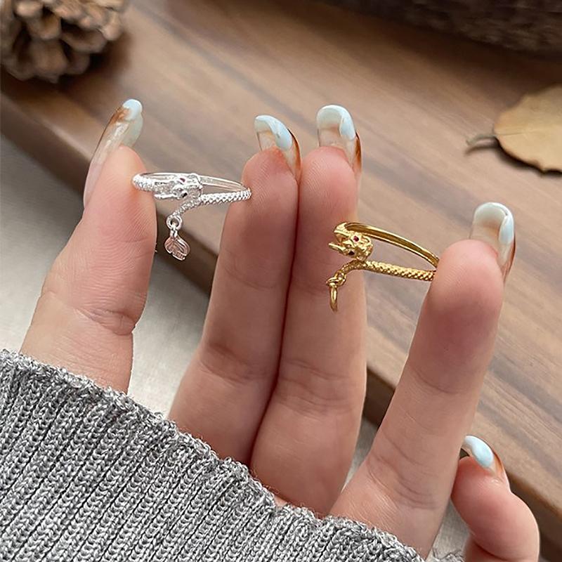 Waterproof Cool Trendy Gold Plated Copper Dragon Adjustable Tail Ring Unisex  Jewelry Newyear Gifts For Women Men