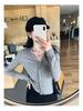 Elegant V-Neck Korean Style Knit Cardigan with Lace Trim for Women, Slimming Autumn Long-Sleeve Top