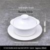 Pure White Ceramic Double-Handle Lidded Soup Bowl with Saucer