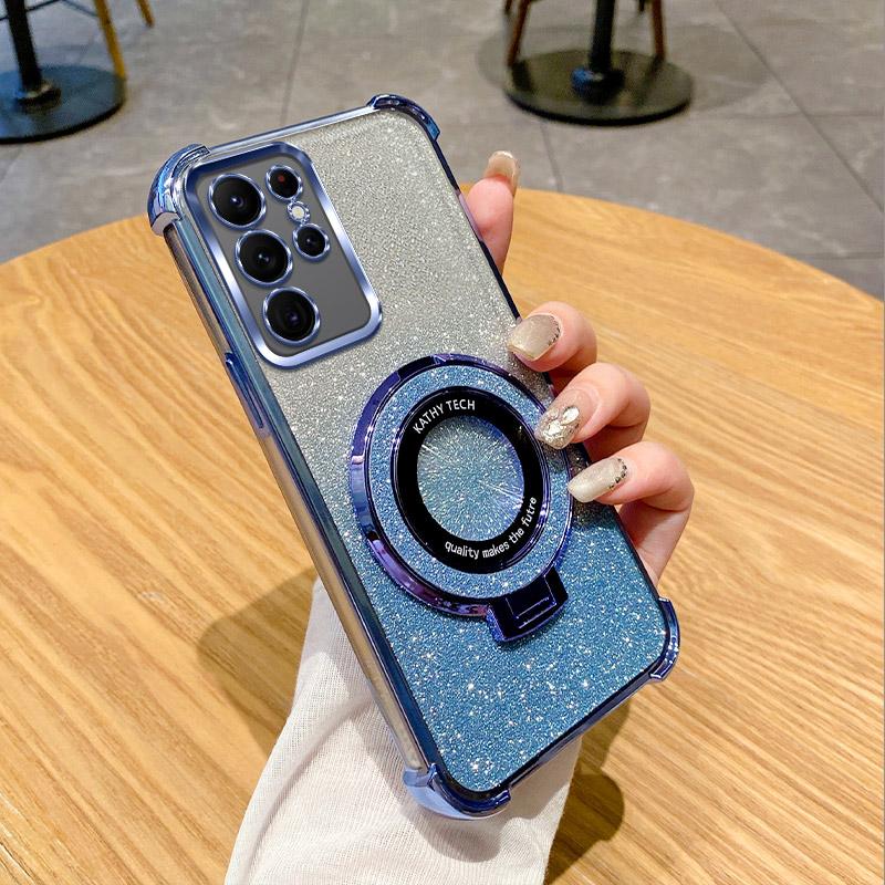 Clear Plating Shockproof Magnetic Ring Phone Case For OPPO A40M A40 A60 A80 A3X A3 Pro 5G Realme 13 Pro Plus Glitter Soft Cover