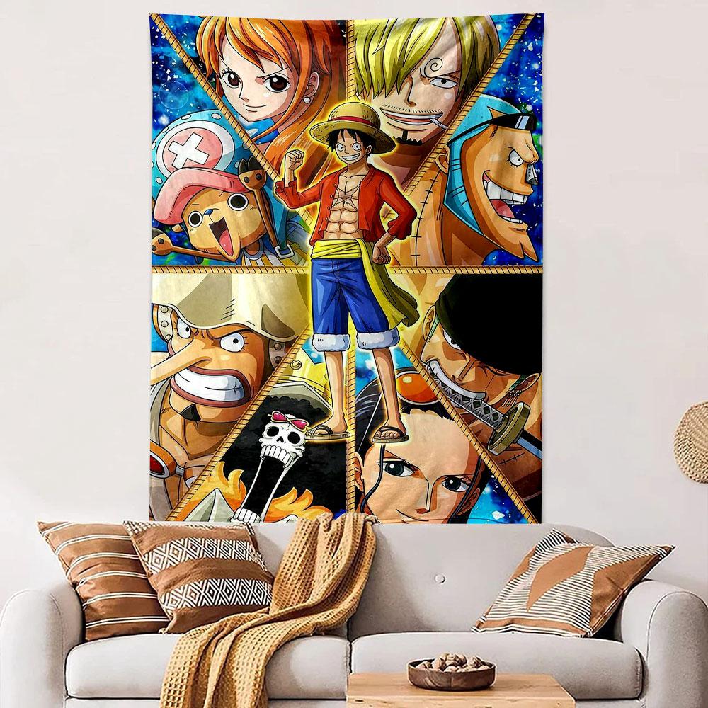 One Piece Straw Hat Pirates Luffy Nami Zoro Group Wall Tapestry Anime Crew Art Decor for Bedroom Fan Gift