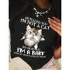 Casual Crew Neck T-Shirt with Whimsical Cat Graphic, Polyester Fabric, Animal Pattern, Regular Length, All-Season - Humorous Feline Print Tee