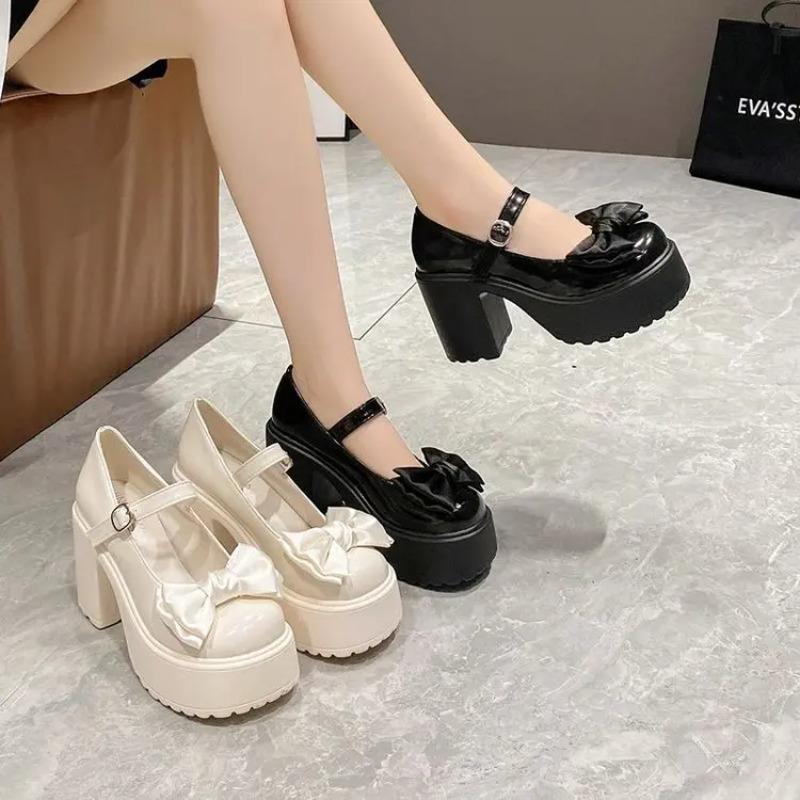 Women's Mary Jane Sle High Heel Chunky Sole Shoes Spring Autumn British Sle Fashion Single Shoes Round Toe Rubber Outsole
