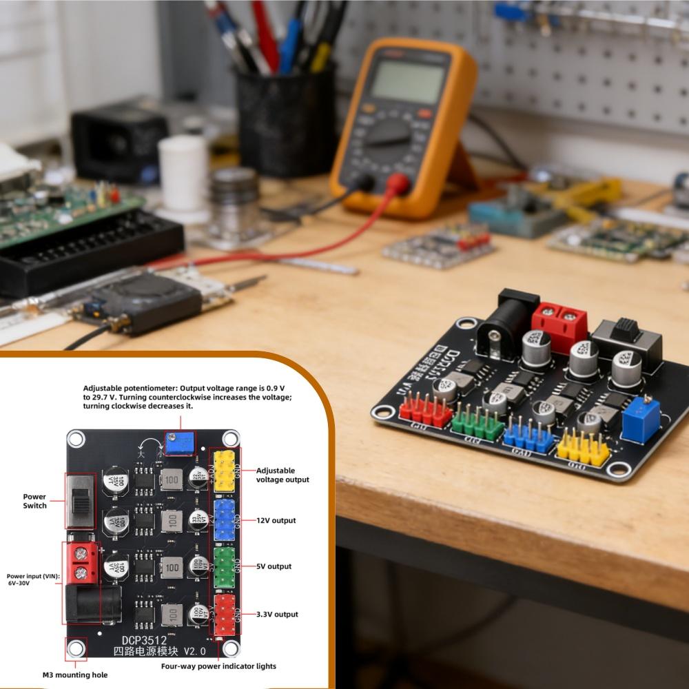 DCP3512 Adjustable Buck Power Module DC 6V-30V Input 0.9V-29.6V Output 4-Channel 3.5A for Embedded Development Device Supply