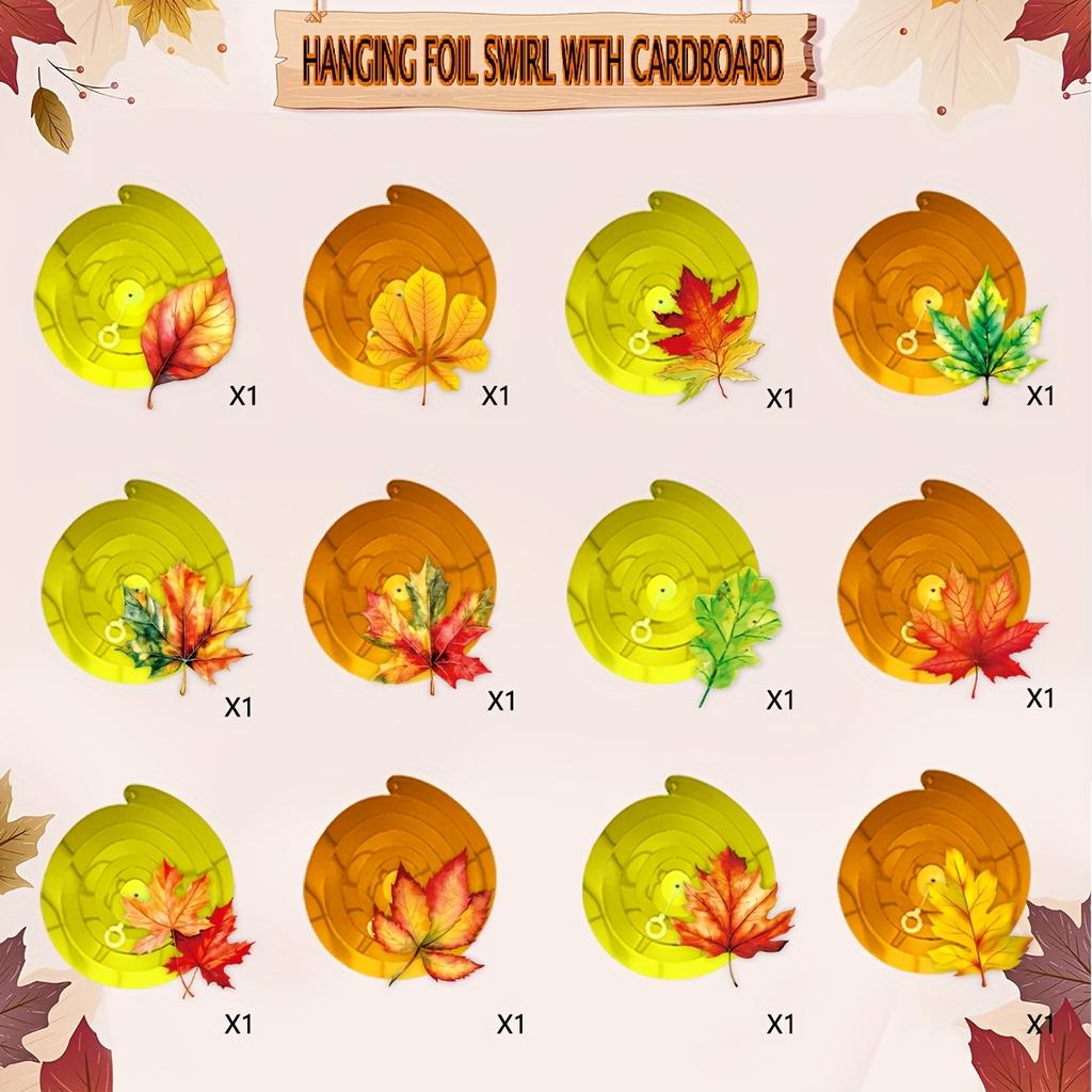 12pcs Watercolor Maple Leaf Spiral Hanging Decorations - Vibrant Fall Thanksgiving Harvest Seasonal Decor for Indoor/Outdoor Use
