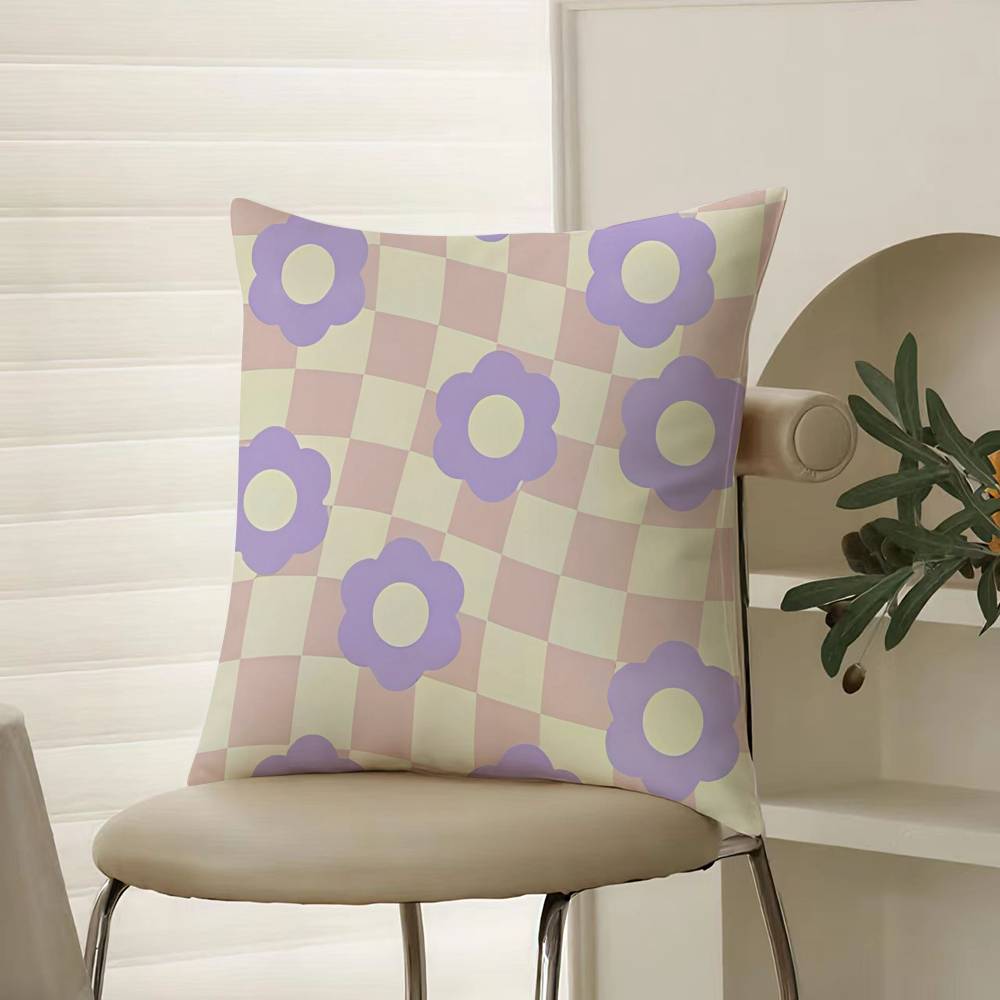 Cute Minimalist Pattern Print Flower Pillow Case Comfort Sofa Bed Silky Elegant Invisible Zipper Decorative Cushion Cover